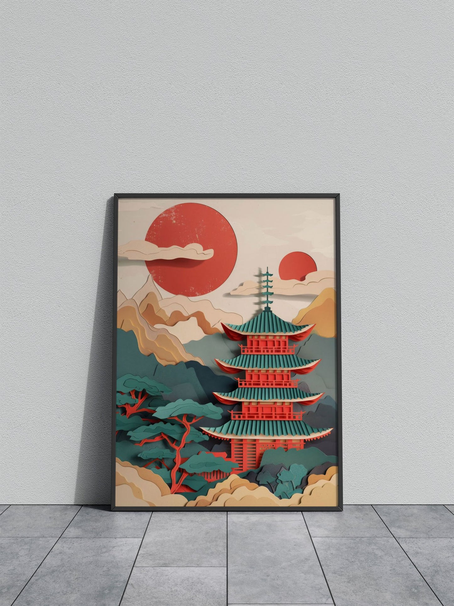 Flat Paper Craft Asian Style Poster | Wall Art for Home & Office | High-Quality Print