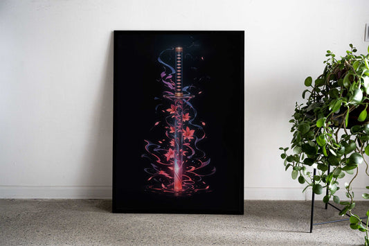 Floral Katana Samurai Cherry Blossom Japan Asian Style Poster | Wall Art for Home & Office | High-Quality Print - High-Quality Visual Display