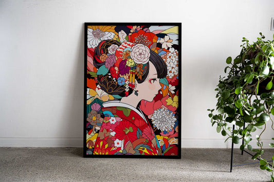 Flower Girl Kimono Japan Asian Style Poster | Wall Art for Home & Office | High-Quality Print - High-Quality Visual Display