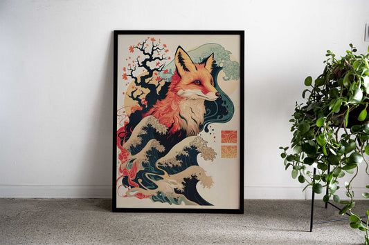 Fox Japanese Waves Japan Asian Style Poster | Wall Art for Home & Office | High-Quality Print - High-Quality Visual Display