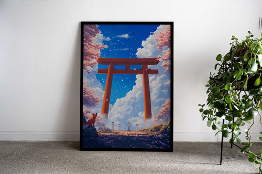 Fox Under Torii Gate Asian Style Poster | Wall Art for Home & Office | High-Quality Print - High-Quality Visual Display