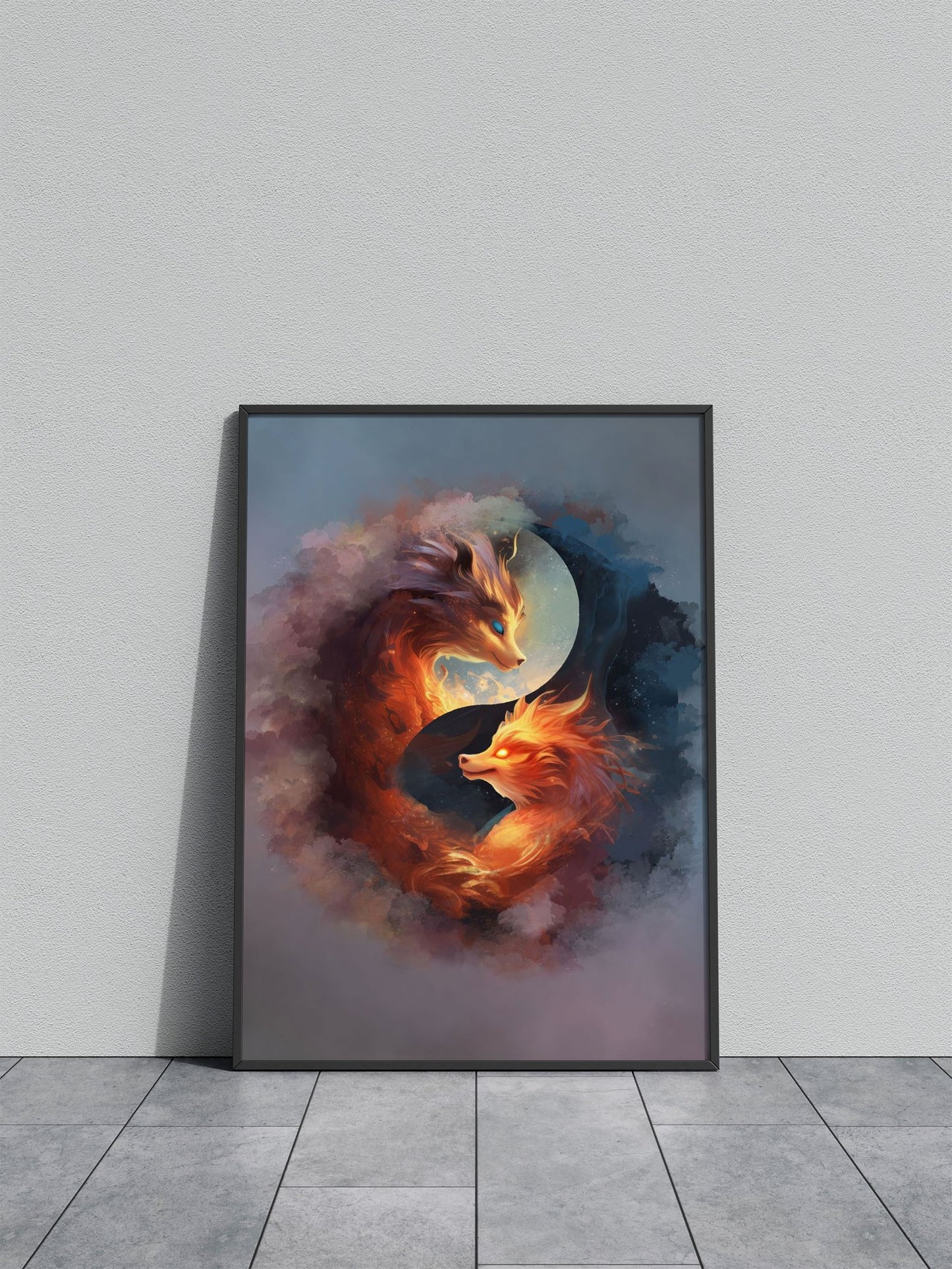 Fox Yin Yang Japanese Asian Style Poster | Wall Art for Home & Office | High-Quality Print