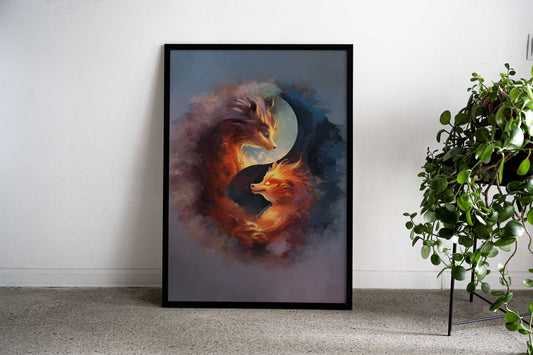 Fox Yin Yang Japanese Asian Style Poster | Wall Art for Home & Office | High-Quality Print - High-Quality Visual Display