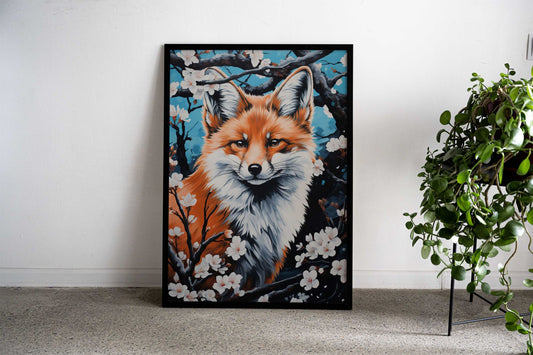 Fox in Blossom Japan Asian Style Poster | Wall Art for Home & Office | High-Quality Print - High-Quality Visual Display