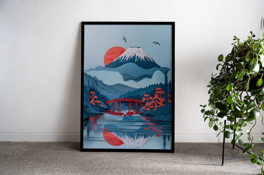 Fuji Mountain Flat Paper Asian Style Poster | Wall Art for Home & Office | High-Quality Print - High-Quality Visual Display