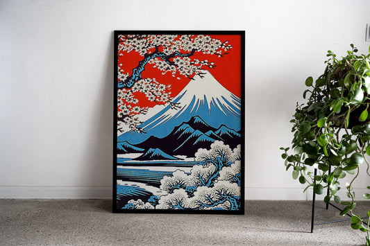Fuji Mountain Vintage Asian Style Poster | Wall Art for Home & Office | High-Quality Print - High-Quality Visual Display