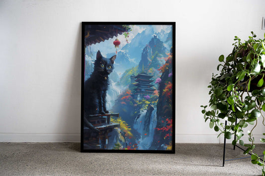 Fujis Feline Hanami Asian Style Poster | Wall Art for Home & Office | High-Quality Print - High-Quality Visual Display