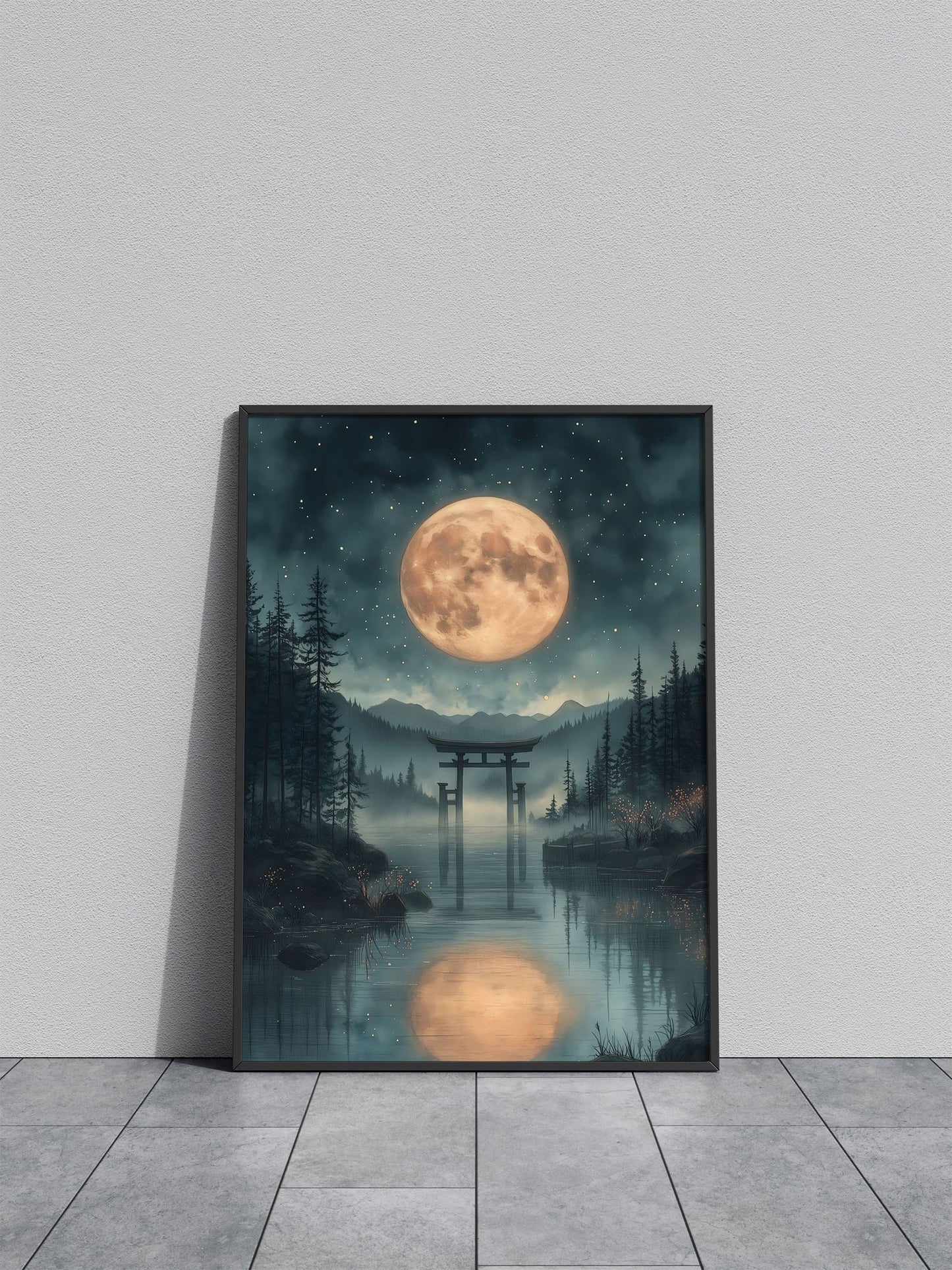 Full Moon over Torii Gate Japanese Landscape Asian Style Poster | Wall Art for Home & Office | High-Quality Print - High-Quality Visual Display