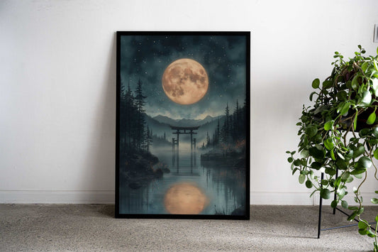 Full Moon over Torii Gate Japanese Landscape Asian Style Poster | Wall Art for Home & Office | High-Quality Print - High-Quality Visual Display