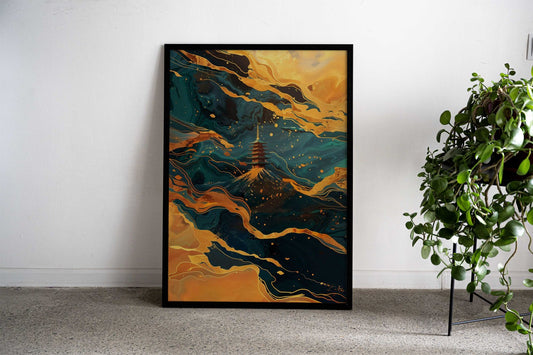 GOLDEN PAGODA Asian Style Poster | Wall Art for Home & Office | High-Quality Print - High-Quality Visual Display