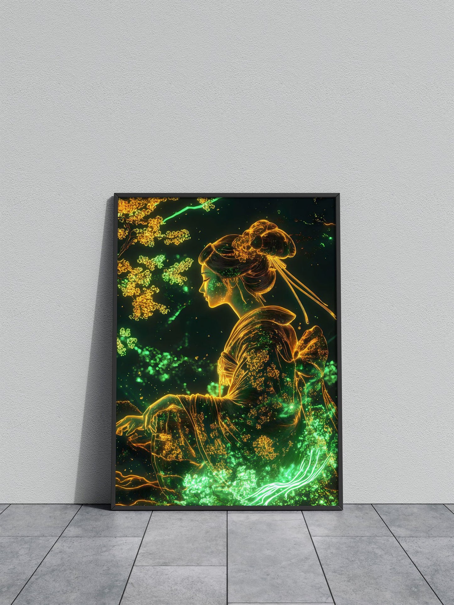 Geisha Bloom Neon Japanese Cherry Blossom Asian Style Poster | Wall Art for Home & Office | High-Quality Print