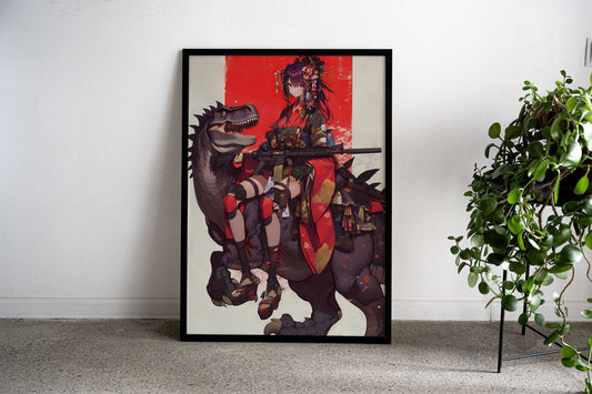 Geisha Dinosaur Guardian Asian Style Poster | Wall Art for Home & Office | High-Quality Print - High-Quality Visual Display