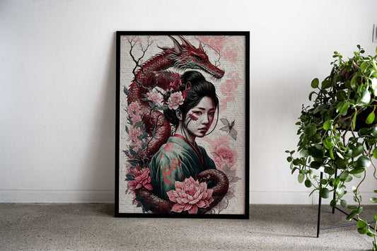 Geisha Dragon 1 Asian Style Poster | Wall Art for Home & Office | High-Quality Print - High-Quality Visual Display