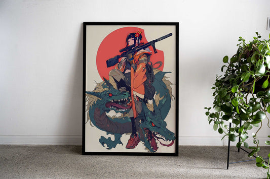 Geisha Dragon Hunter Asian Style Poster | Wall Art for Home & Office | High-Quality Print - High-Quality Visual Display
