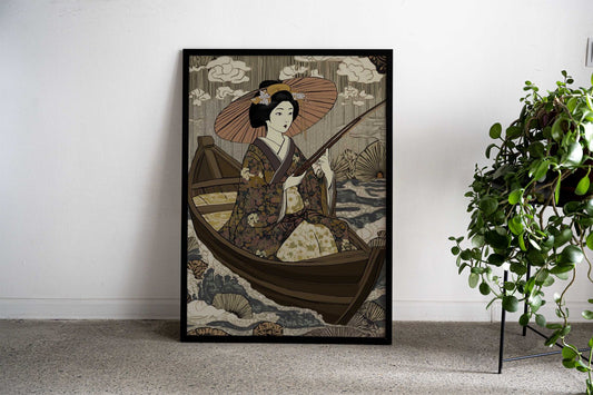Geisha Fishing Asian Style Poster | Wall Art for Home & Office | High-Quality Print - High-Quality Visual Display