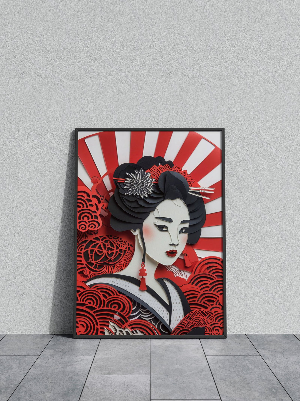 Geisha Flat Paper Craft Asian Style Poster | Wall Art for Home & Office | High-Quality Print - High-Quality Visual Display