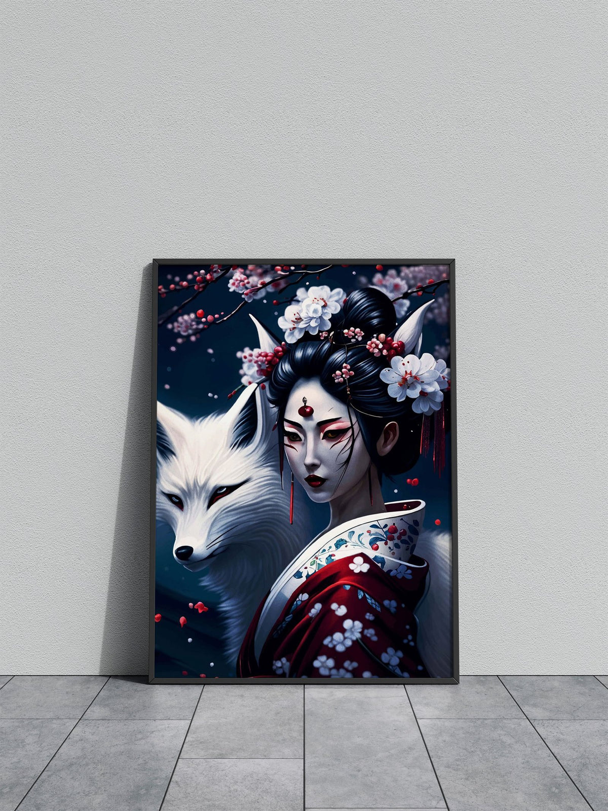 Geisha Fox Cherry Japan Asian Style Poster | Wall Art for Home & Office | High-Quality Print - High-Quality Visual Display