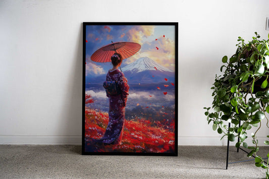 Geisha Looking at Fuji Asian Style Poster | Wall Art for Home & Office | High-Quality Print - High-Quality Visual Display