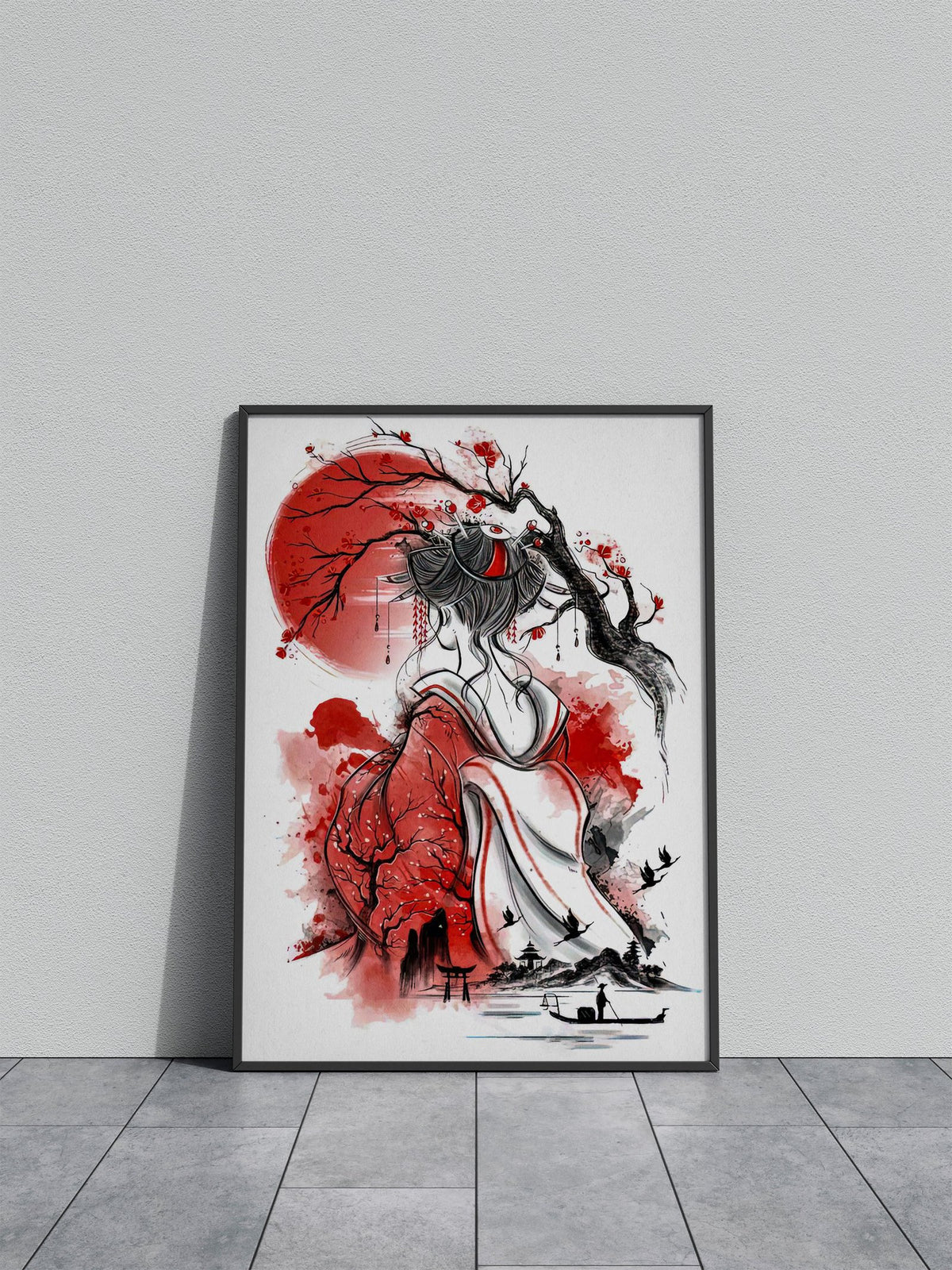 Geisha Moon Red Japanese Asian Style Poster | Wall Art for Home & Office | High-Quality Print - High-Quality Visual Display