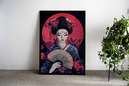 Geisha Red Moon Asian Style Poster | Wall Art for Home & Office | High-Quality Print - High-Quality Visual Display