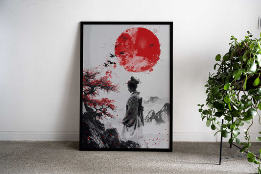 Geisha Red Sun Japan Asian Style Poster | Wall Art for Home & Office | High-Quality Print - High-Quality Visual Display