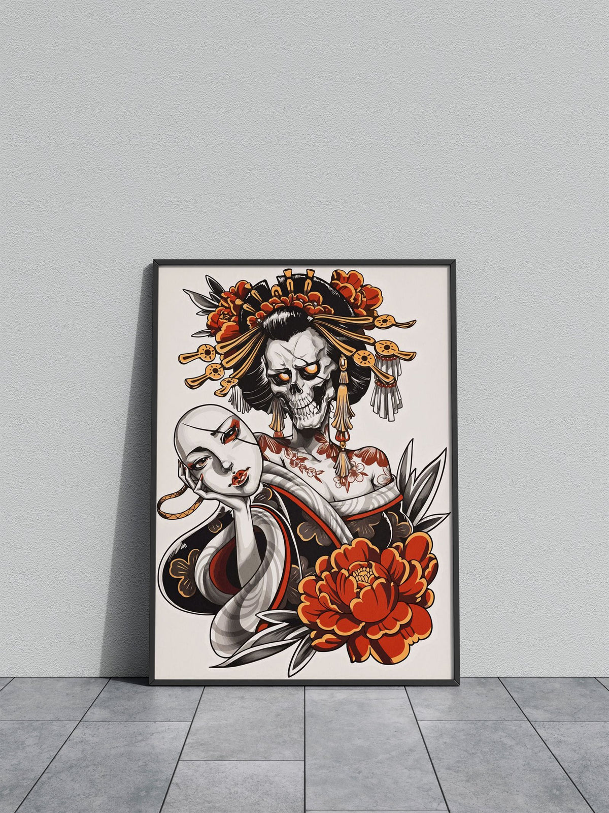 Geisha Skull Tattoo Asian Style Poster | Wall Art for Home & Office | High-Quality Print - High-Quality Visual Display