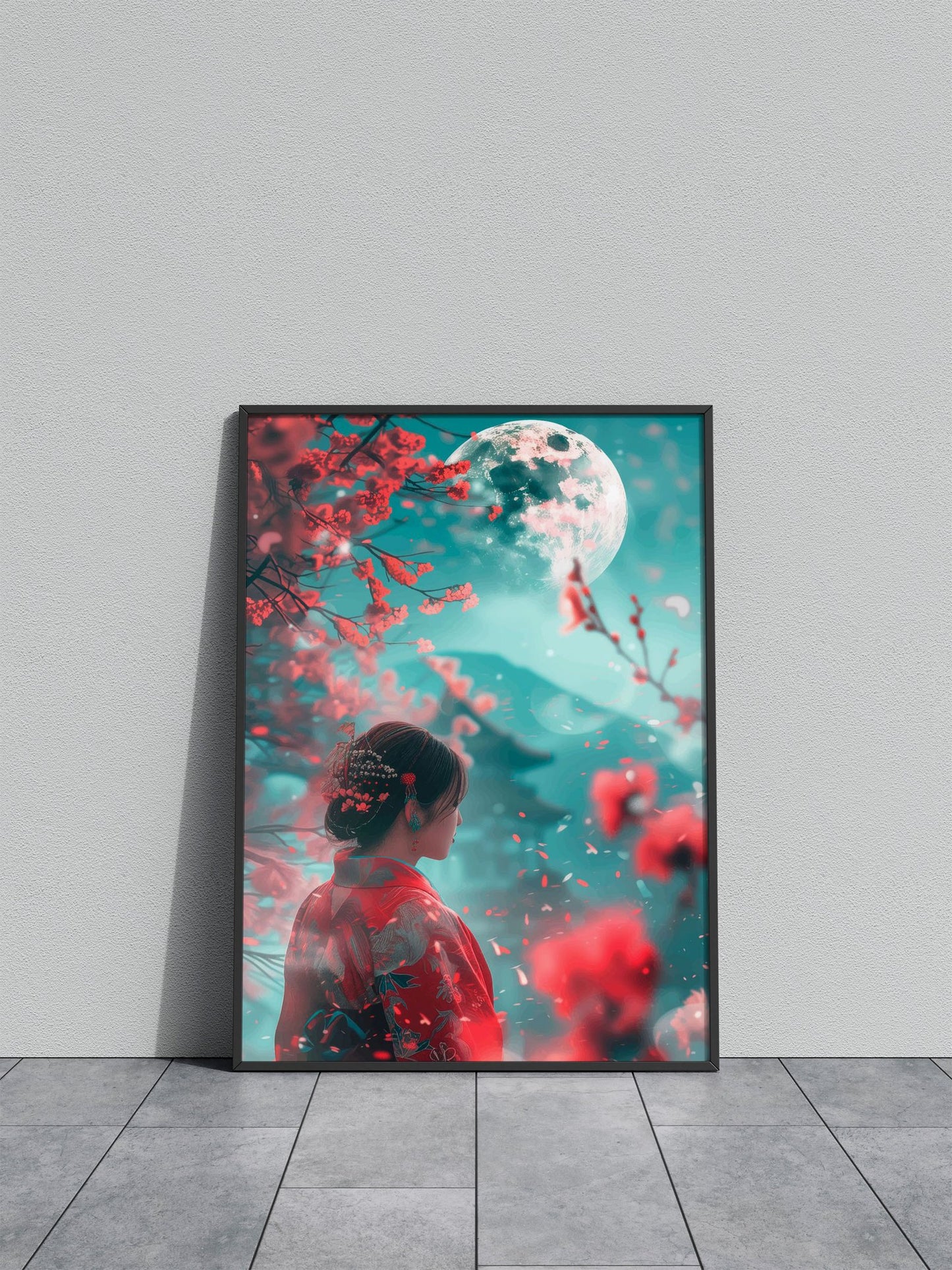 Geisha Under Full Moon Asian Style Poster | Wall Art for Home & Office | High-Quality Print - High-Quality Visual Display