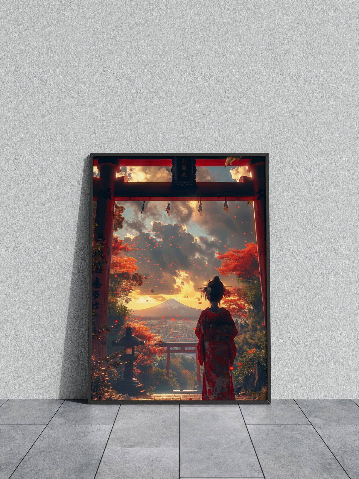 Geisha View Torii and Fuji Asian Style Poster | Wall Art for Home & Office | High-Quality Print - High-Quality Visual Display