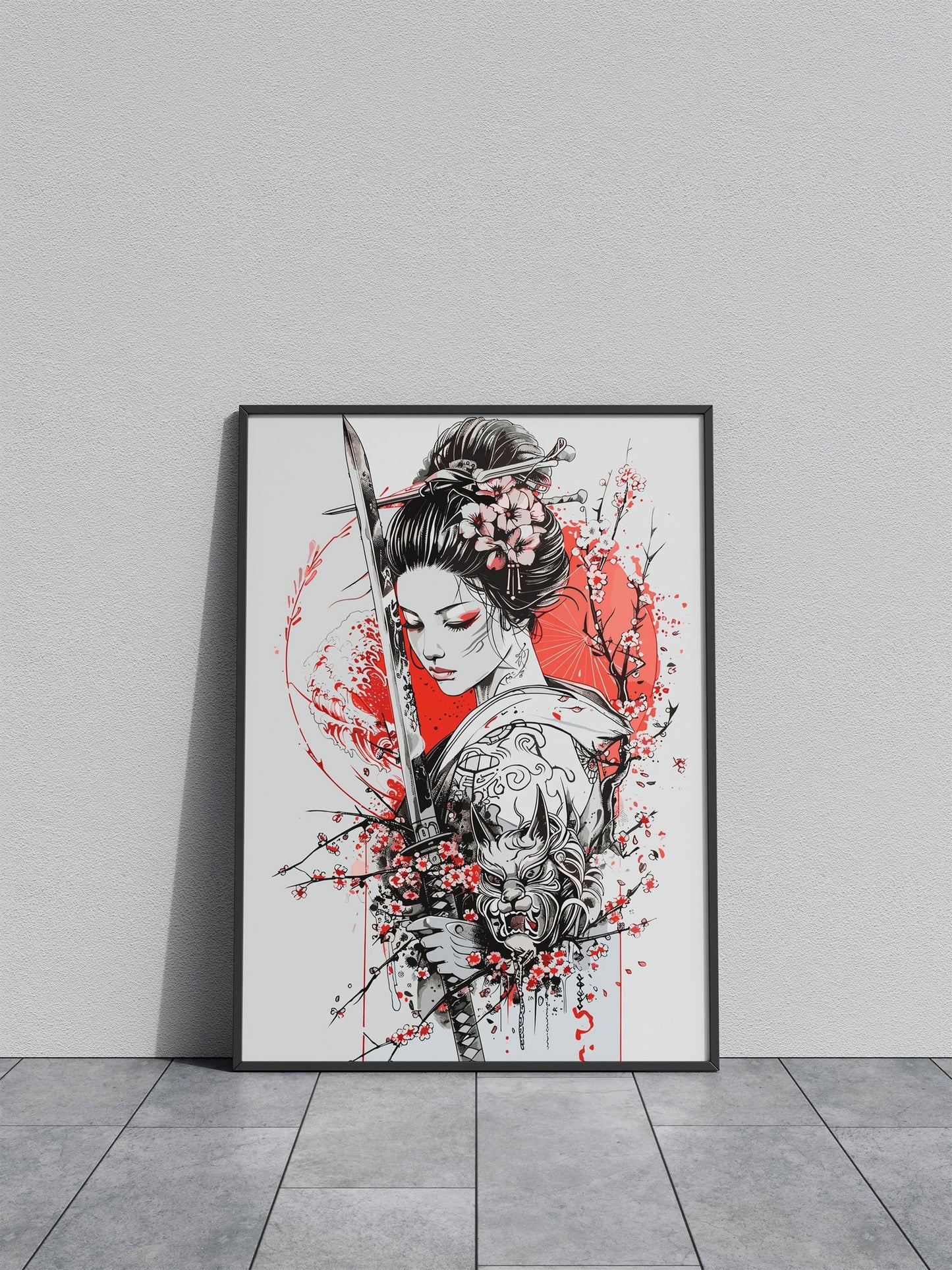 Geisha Warrior with Katana Asian Style Poster | Wall Art for Home & Office | High-Quality Print