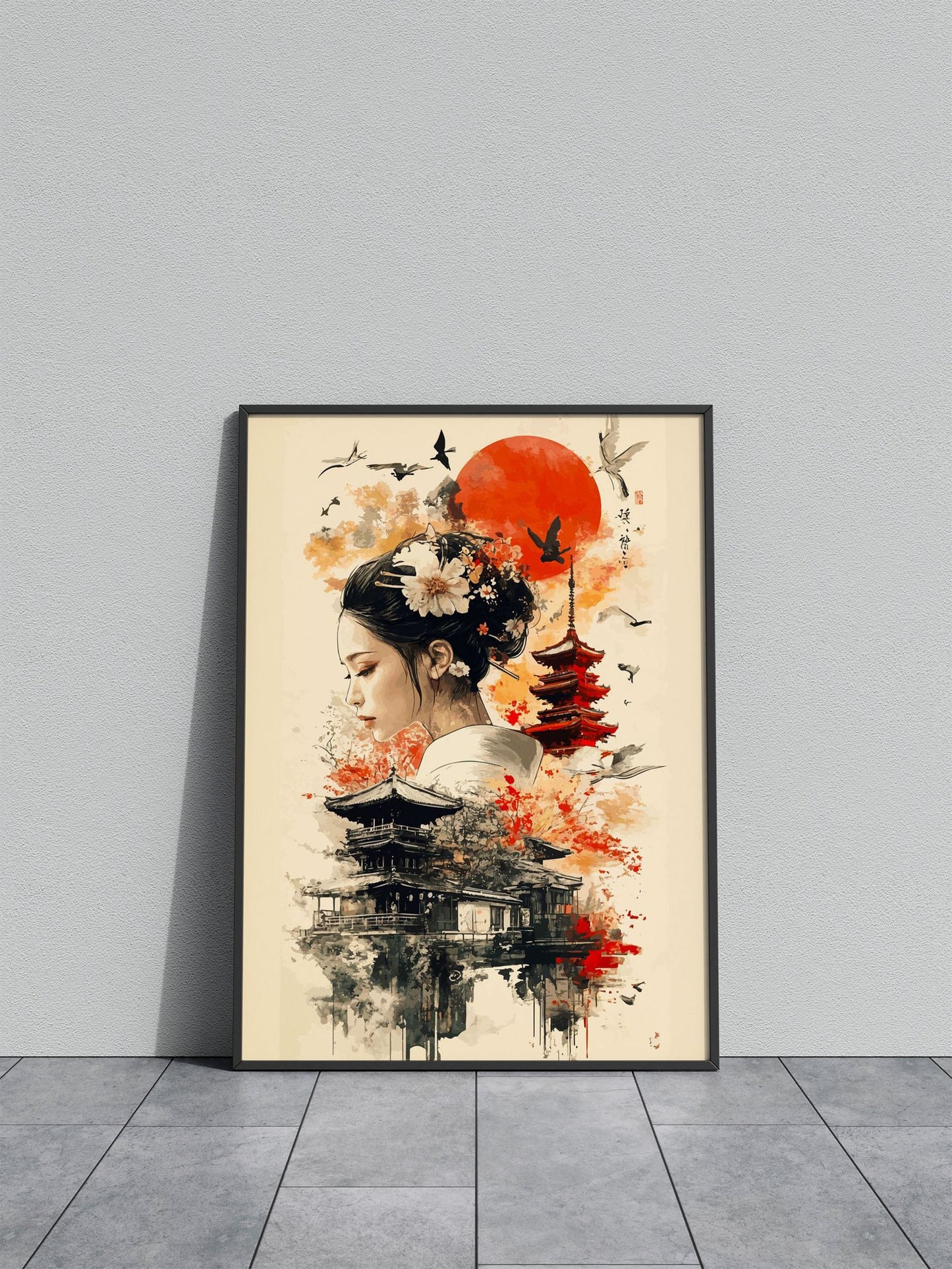 Geisha and Pagoda Asian Style Poster | Wall Art for Home & Office | High-Quality Print - High-Quality Visual Display