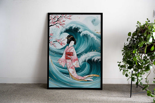 Geisha and waves Asian Style Poster | Wall Art for Home & Office | High-Quality Print - High-Quality Visual Display