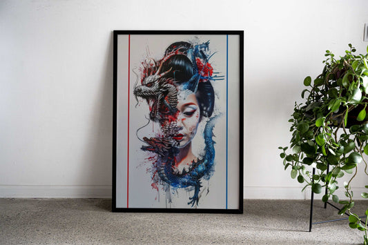 Geisha dragon 3 Asian Style Poster | Wall Art for Home & Office | High-Quality Print - High-Quality Visual Display