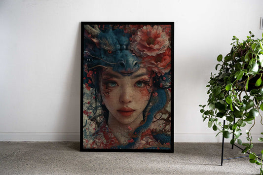 Geisha dragon flowers Asian Style Poster | Wall Art for Home & Office | High-Quality Print - High-Quality Visual Display