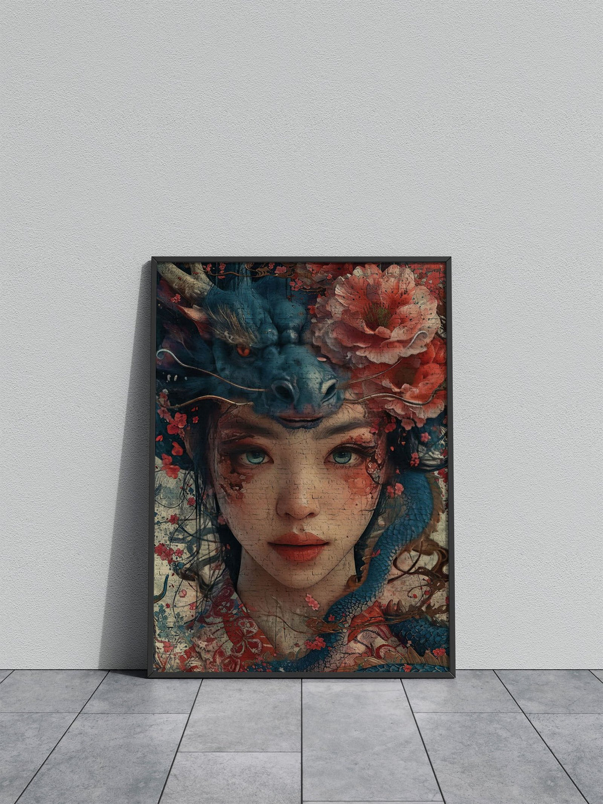 Geisha dragon flowers Asian Style Poster | Wall Art for Home & Office | High-Quality Print - High-Quality Visual Display