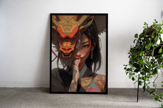 Geisha mask dragon Asian Style Poster | Wall Art for Home & Office | High-Quality Print - High-Quality Visual Display