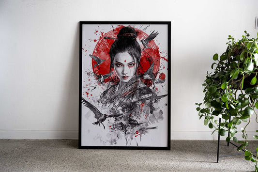 Geisha with Birds Asian Style Poster | Wall Art for Home & Office | High-Quality Print - High-Quality Visual Display