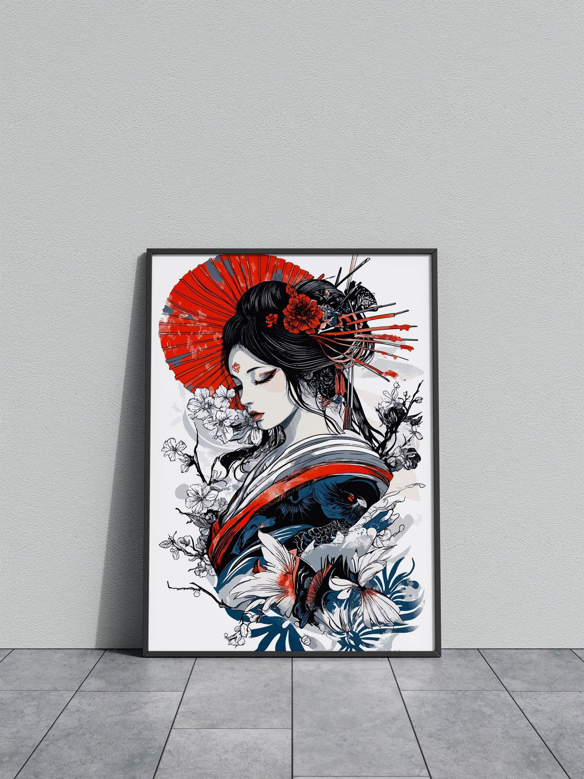 Geisha with Cherry Blossoms Asian Style Poster | Wall Art for Home & Office | High-Quality Print - High-Quality Visual Display