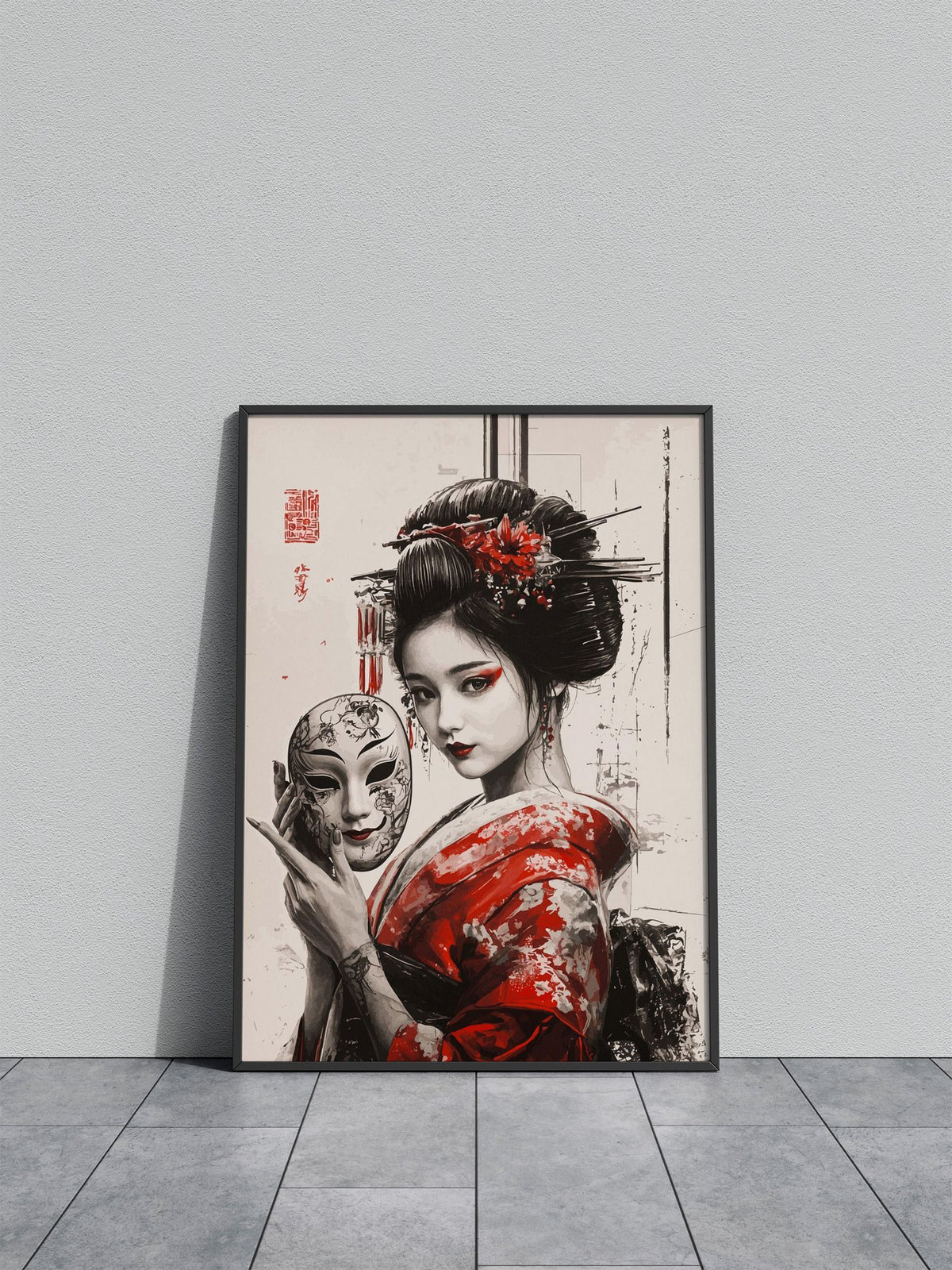 Geisha with Mask Asian Style Poster | Wall Art for Home & Office | High-Quality Print - High-Quality Visual Display