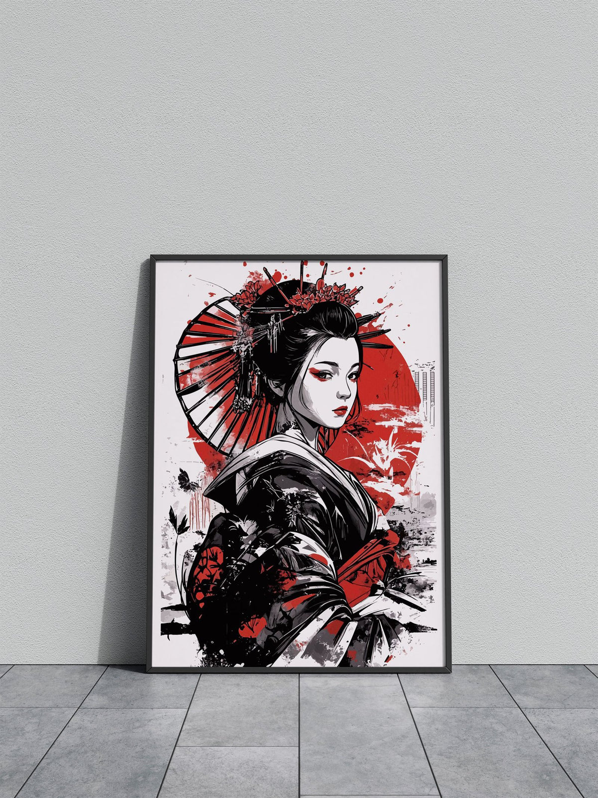 Geisha with Red Sun Asian Style Poster | Wall Art for Home & Office | High-Quality Print - High-Quality Visual Display