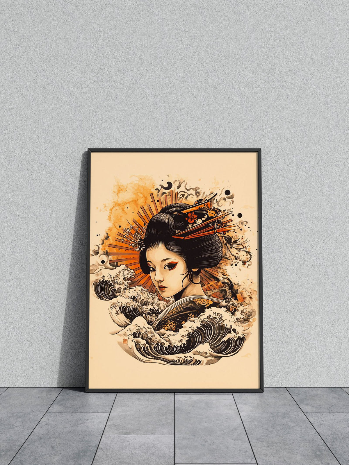 Geisha with Waves Asian Style Poster | Wall Art for Home & Office | High-Quality Print - High-Quality Visual Display