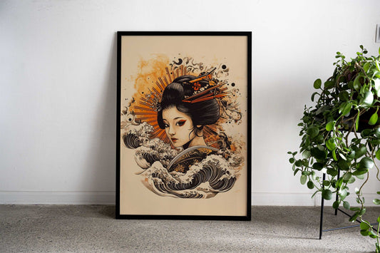 Geisha with Waves Asian Style Poster | Wall Art for Home & Office | High-Quality Print - High-Quality Visual Display