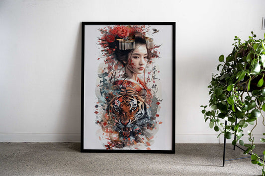 Geisha with a tiger Asian Style Poster | Wall Art for Home & Office | High-Quality Print - High-Quality Visual Display