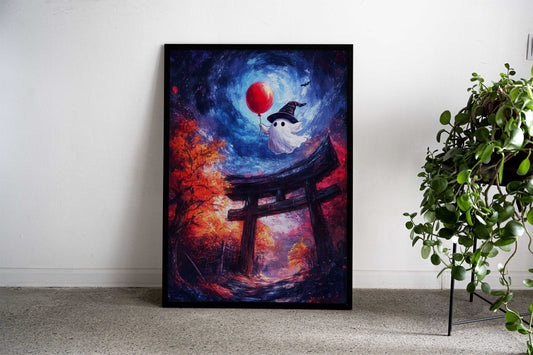 Ghost with Balloon at Torii Gate Asian Style Poster | Wall Art for Home & Office | High-Quality Print - High-Quality Visual Display