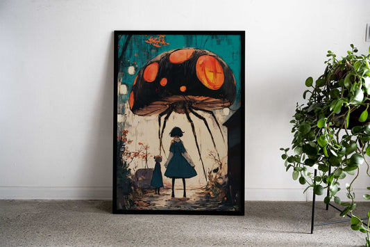 Giant Mushroom & Girls Asian Style Poster | Wall Art for Home & Office | High-Quality Print - High-Quality Visual Display
