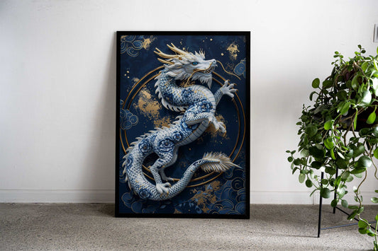 Gilded Porcelain Dragon Asian Style Poster | Wall Art for Home & Office | High-Quality Print - High-Quality Visual Display