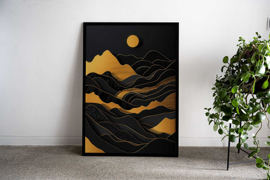 Gold Abstract Asian Style Poster | Wall Art for Home & Office | High-Quality Print - High-Quality Visual Display