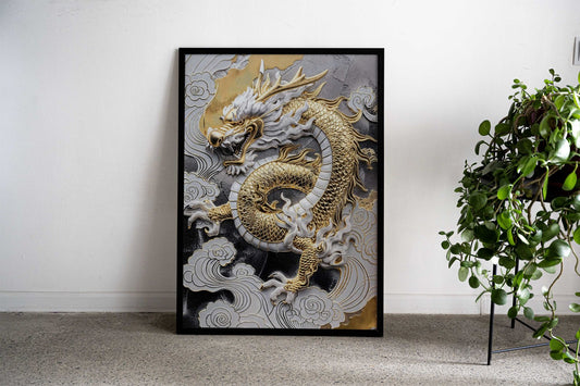 Gold Asian Dragon Majesty Asian Style Poster | Wall Art for Home & Office | High-Quality Print - High-Quality Visual Display