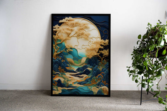 Gold Bonsai tree Kintsugi Asian Style Poster | Wall Art for Home & Office | High-Quality Print - High-Quality Visual Display
