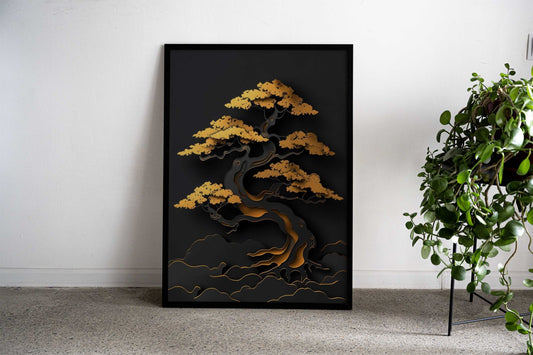 Gold Bonsai tree Asian Style Poster | Wall Art for Home & Office | High-Quality Print - High-Quality Visual Display