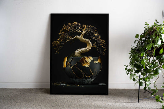 Gold Bonsai Asian Style Poster | Wall Art for Home & Office | High-Quality Print - High-Quality Visual Display
